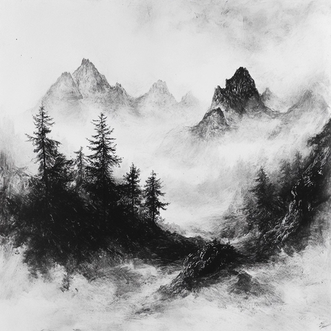 黑白素描山景