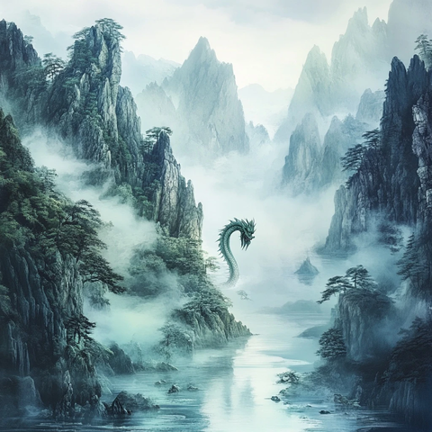 雾中山河与巨龙