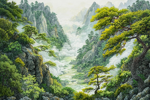 蜿蜒河流与梯田峭壁