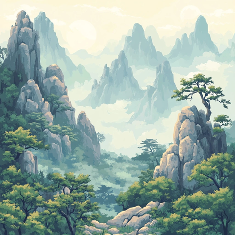 山海经神话生物与山景