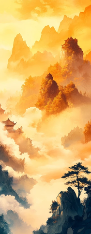 橙黄云彩与雾霭天空