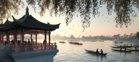 夏日宫殿与湖景