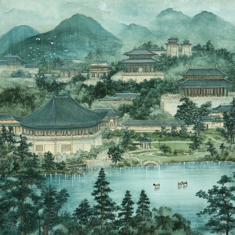 青白玉墙古建筑