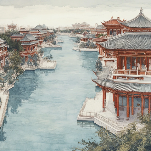 秦淮河畔亭台楼阁