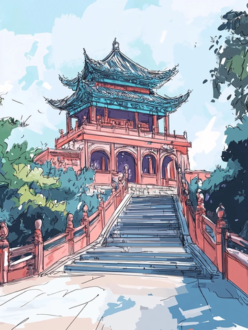 中国城堡彩绘草图