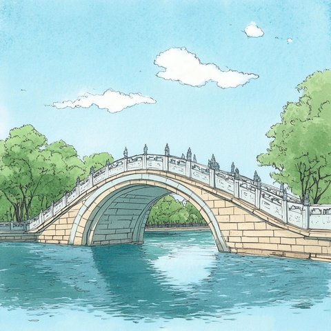 石拱桥与蓝天白云