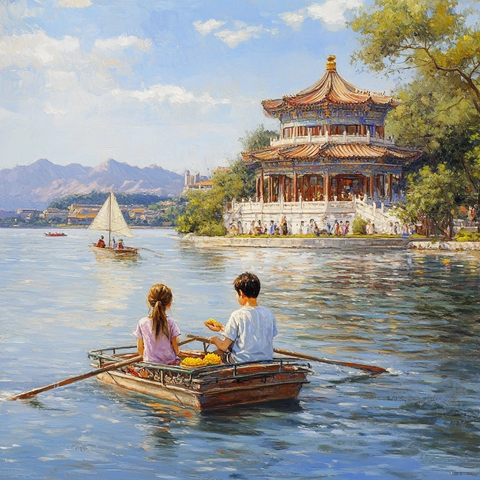 昆明湖上电动船