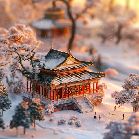 夏日宫殿冬日雪景