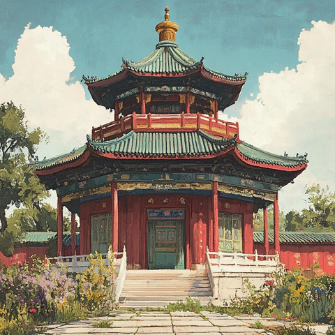 中国寺庙与西方画家风格