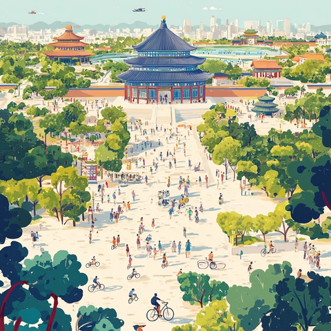 天坛周边欢乐运动场景