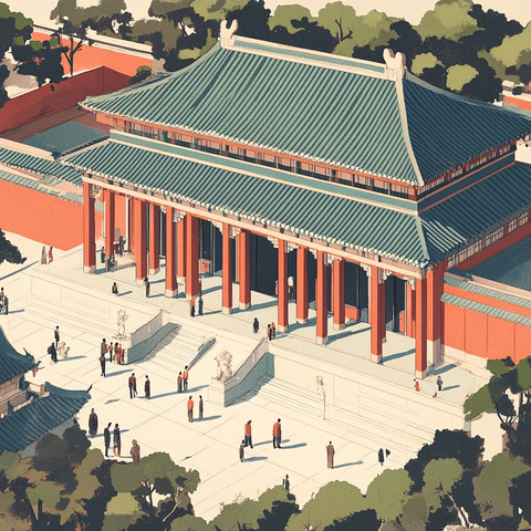 大英博物馆中国馆现代插画