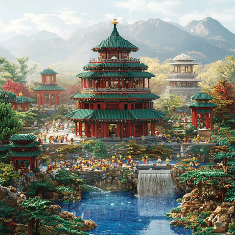 乐高风格中国古典园林景观