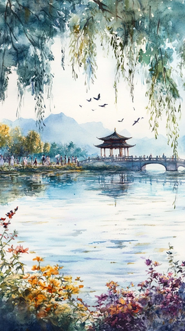 湖光山色古桥游