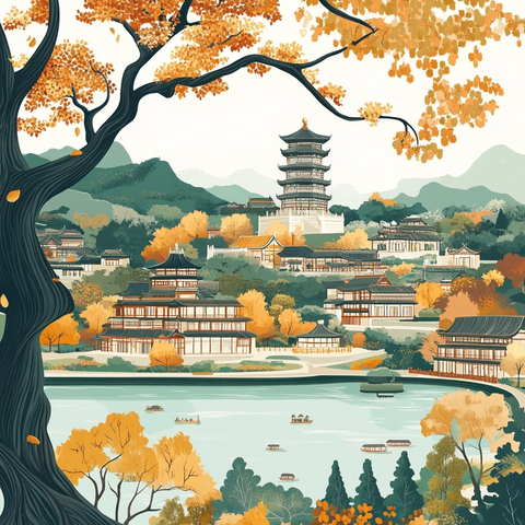 感恩节初冬福州古塔榕树