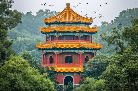 岳阳楼红墙黄瓦金雕