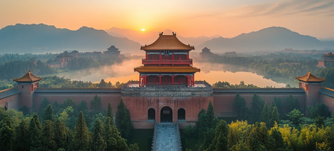 古代中国宫殿与湖泊