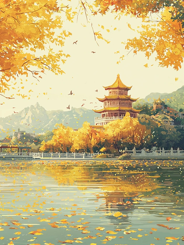 龙神庙秋日湖景