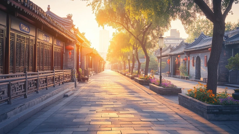 古街优雅亭台花坛