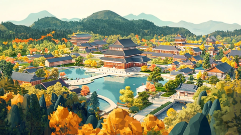 秦淮湖畔宫殿鸟瞰图