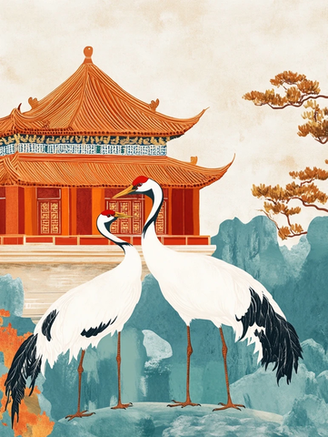 白鹤立于金宫墙