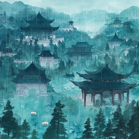 蓝白玉墙古建筑