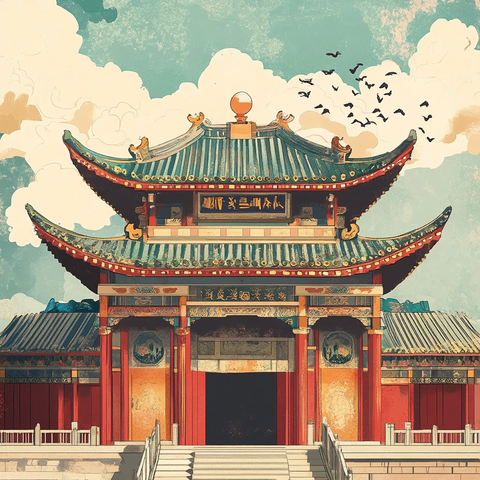 传统建筑与图形插图