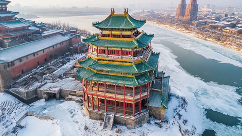 黄河与大明塔航拍