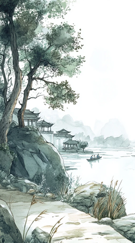 古风山水田园图