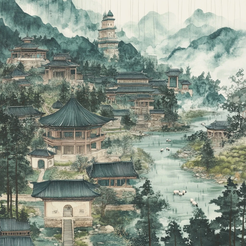 玉墙古建松草羊