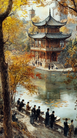 学生博雅塔旁学习