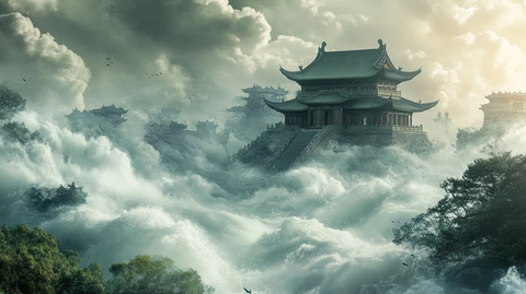 云海中的寺庙建筑