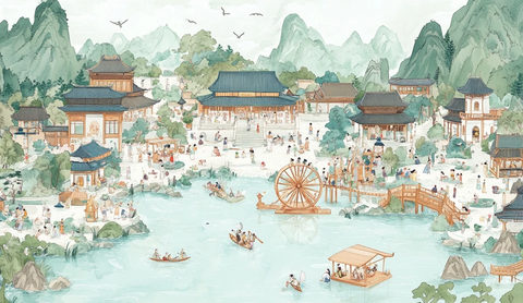 水车转动汉服游街