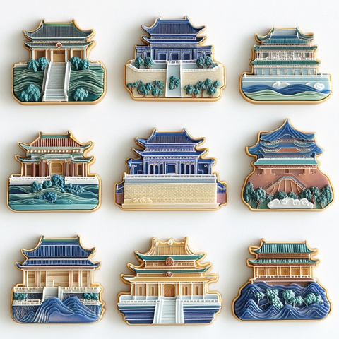 中国文化地标冰箱贴设计