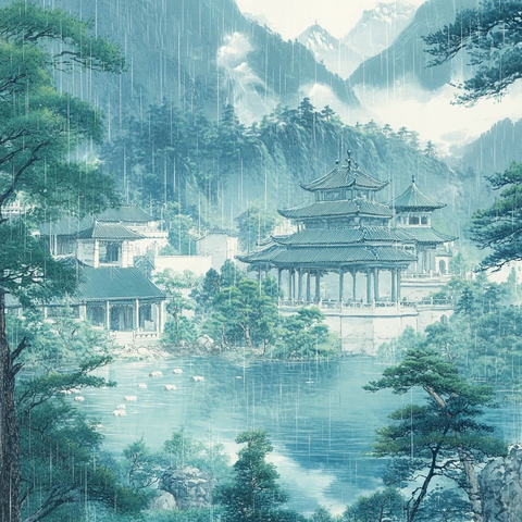 蓝白玉石墙古建筑