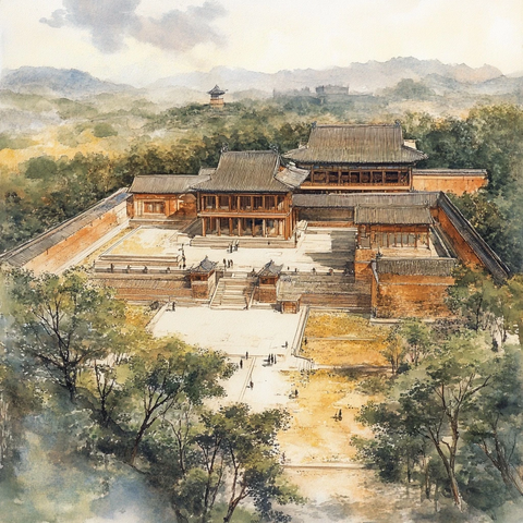 长廊竹林古装女子