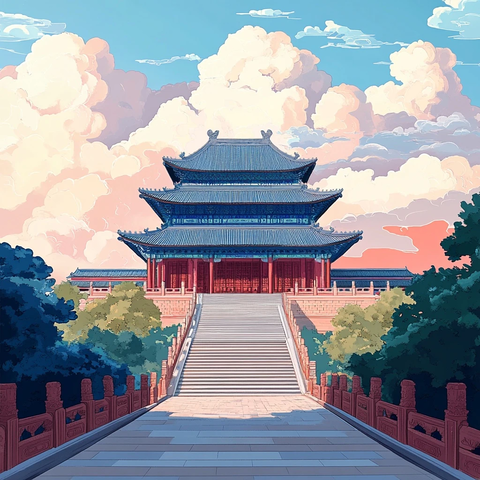 滕王阁背景二维插画