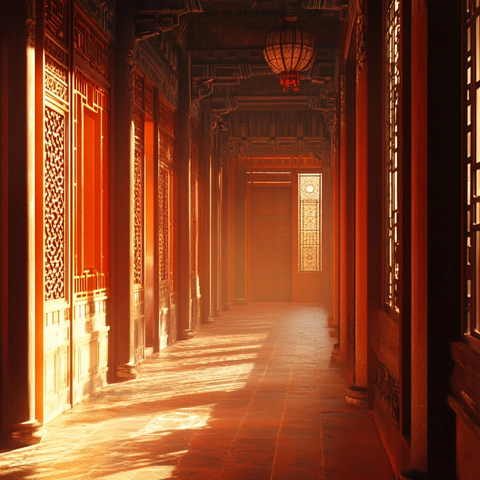 古代宫殿橙色光影