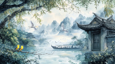 黄鹂翠柳白鹭青天