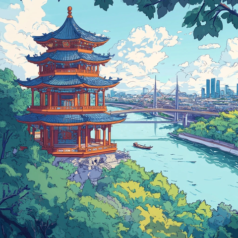 黄鹤楼与长江大桥