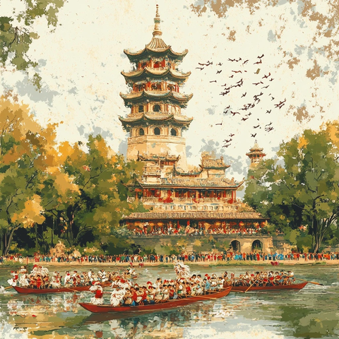 潮汕广济塔舞狮龙舟