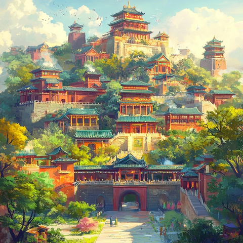 古代城市建筑群与自然景观