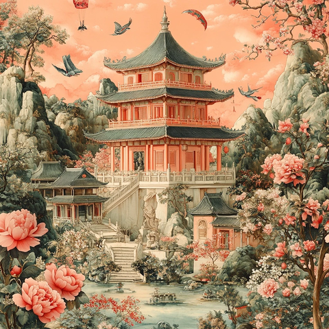 风筝飞越古建筑