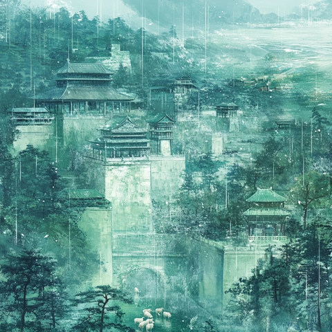 蓝白碧玉墙古建筑