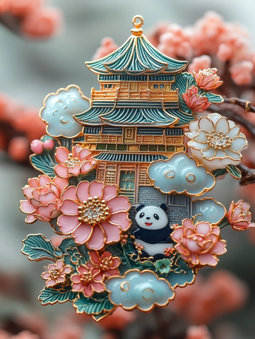 熊猫与塔楼胸针