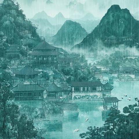 蓝白碧玉墙古建筑