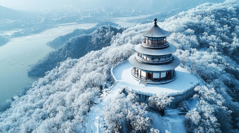 雪峰古塔城市远景