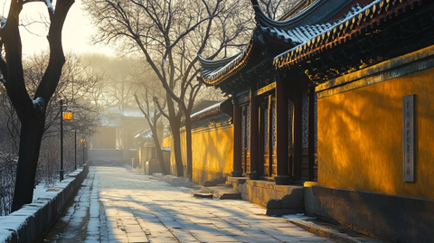 古代建筑黄色墙壁冬季