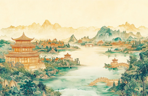 湖畔楼阁山水绣