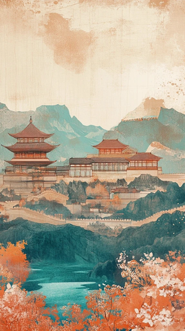 敦煌壁画风格山水画