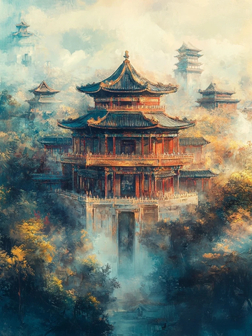 仙境古建筑手绘